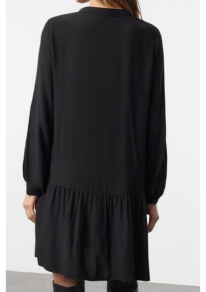 Moda Stil Regular Hakim Yaka Mini Boy Kalın Viskon Dokuma Gömlek Elbise indirimleri