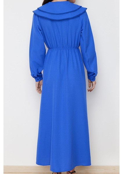 Moda Stil Regular Bebe Yaka Maxi Boy Tesettür Lı Keten Görünümlü Dokuma Elbise indirimleri