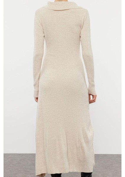 Moda Stil Regular Polo Yaka Midi Boy Triko Çizgili Biye Detaylı Elbise indirimleri