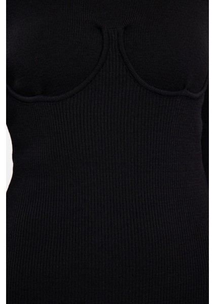 Moda Stil Slim Dik Yaka Midi Boy Triko Korse Detaylı Yumuşak Dokulu Elbise fiyatları