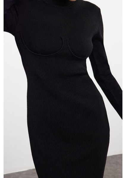 Moda Stil Slim Dik Yaka Midi Boy Triko Korse Detaylı Yumuşak Dokulu Elbise fırsatları