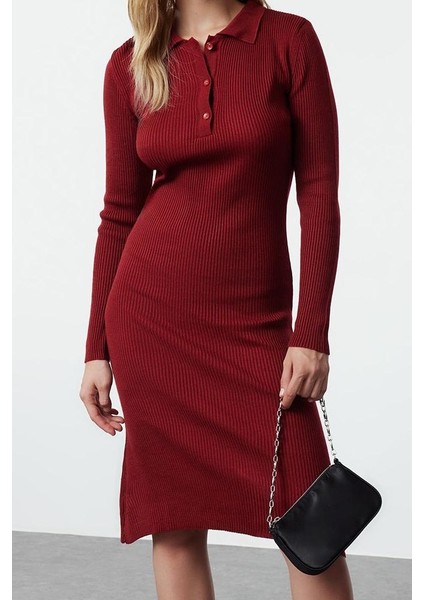 Moda Stil Slim Polo Yaka Midi Boy Triko Elbise indirimleri