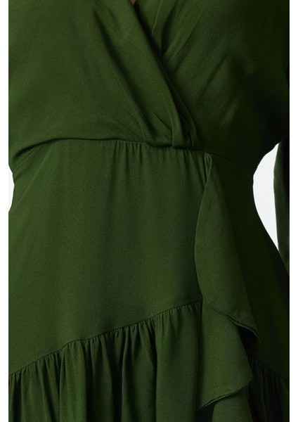 Moda Stil Regular Kruvaze Mini Boy Düz Dokuma Elbise