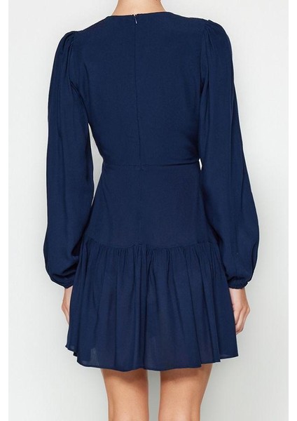 Moda Stil Regular Kruvaze Mini Boy Düz Dokuma Elbise