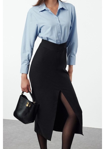 Moda Stil Regular Gömlek Yaka Midi Boy Fitted Vücuda Oturan Gömlek Detaylı Dokuma Elbise fırsatları