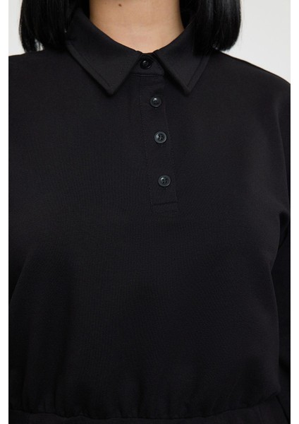 Moda Stil Slim Polo Yaka Mini Boy Büyük Beden Düz Örme Elbise