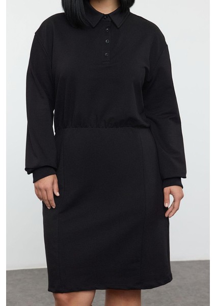 Moda Stil Slim Polo Yaka Mini Boy Büyük Beden Düz Örme Elbise