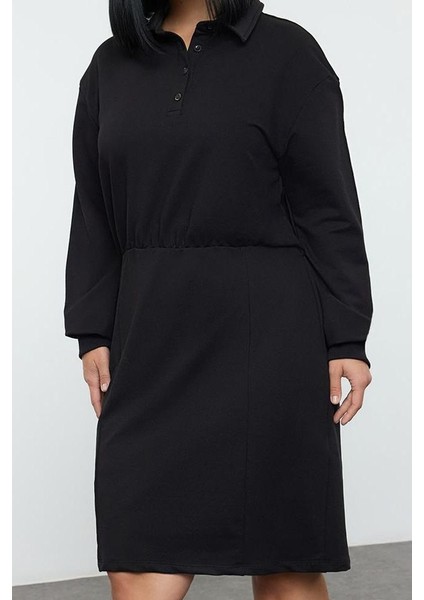 Moda Stil Slim Polo Yaka Mini Boy Büyük Beden Düz Örme Elbise