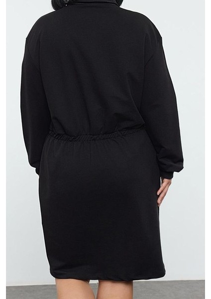 Moda Stil Slim Polo Yaka Mini Boy Büyük Beden Düz Örme Elbise