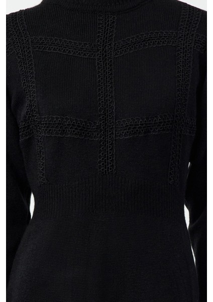 Moda Stil Fitted Dik Yaka Maxi Boy Tesettür Dantel Detalı Yumuşak Dokulu Triko Elbise fiyatları