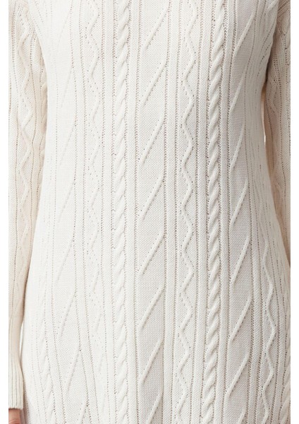 Moda Stil Relaxed Bisiklet Yaka Maxi Boy Tesettür Saç Örgü Desenli Eteği Volanlı Triko Elbise fiyatları