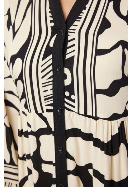 Moda Stil Relaxed Hakim Yaka Maxi Boy Tesettür Geometrik Desenli Viskon Dokuma Elbise fiyatları