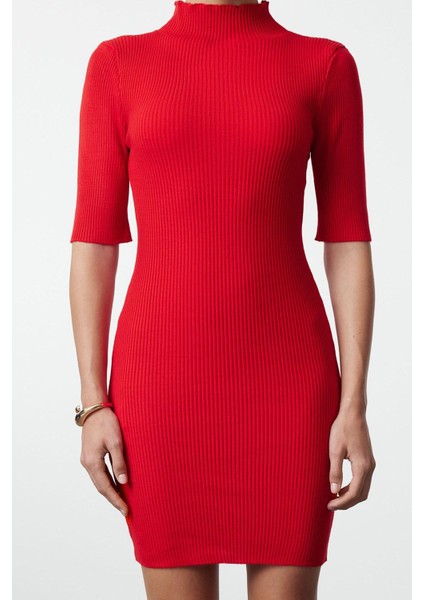 Moda Stil Slim Dik Yaka Mini Boy Triko Elbise modelleri