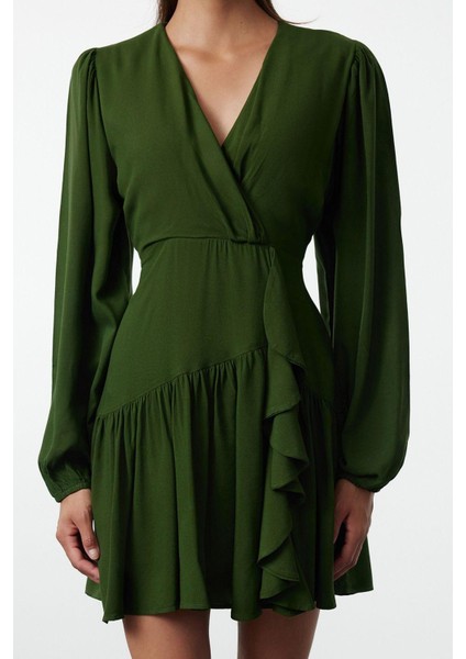 Moda Stil Regular Kruvaze Mini Boy Düz Dokuma Elbise modelleri