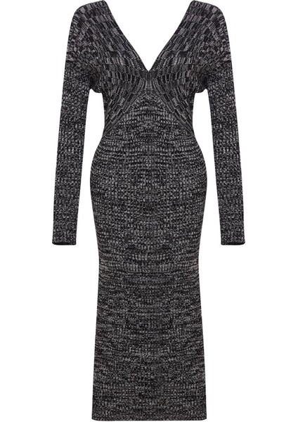 Moda Stil Slim V Yaka Midi Boy Triko Degrade Elbise modelleri