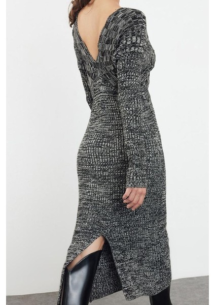 Moda Stil Slim V Yaka Midi Boy Triko Degrade Elbise fırsatları