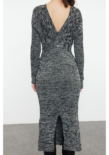 Moda Stil Slim V Yaka Midi Boy Triko Degrade Elbise indirimleri