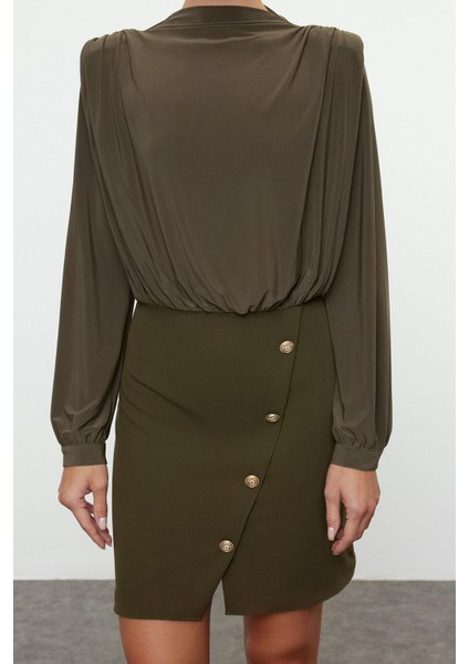 Moda Stil Regular Dik Yaka Mini Boy Düz Vatkalı Dokuma Elbise modelleri