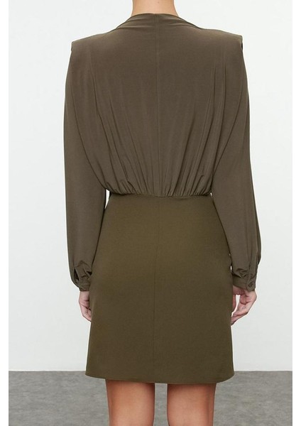 Moda Stil Regular Dik Yaka Mini Boy Düz Vatkalı Dokuma Elbise indirimleri