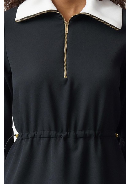 Moda Stil Regular Dik Yaka Mini Boy A Kesim Beli Ayarlanabilir Dokuma Elbise fiyatları