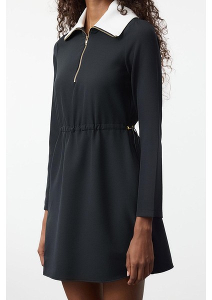 Moda Stil Regular Dik Yaka Mini Boy A Kesim Beli Ayarlanabilir Dokuma Elbise modelleri