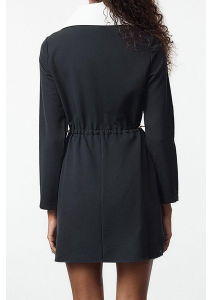 Moda Stil Regular Dik Yaka Mini Boy A Kesim Beli Ayarlanabilir Dokuma Elbise indirimleri