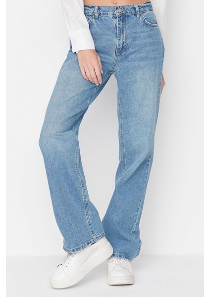 Kadın Moda Şık Kot Pantolon Geniş Paça Regular Boy Denim Mavi Düşük Bel Jeans modelleri