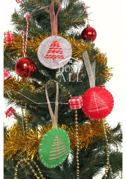 Keçe El Yapımı Yılbaşı Çam Ağacı Süsü Yeni Yıl Dekor Keçe Süs, 3 Adet