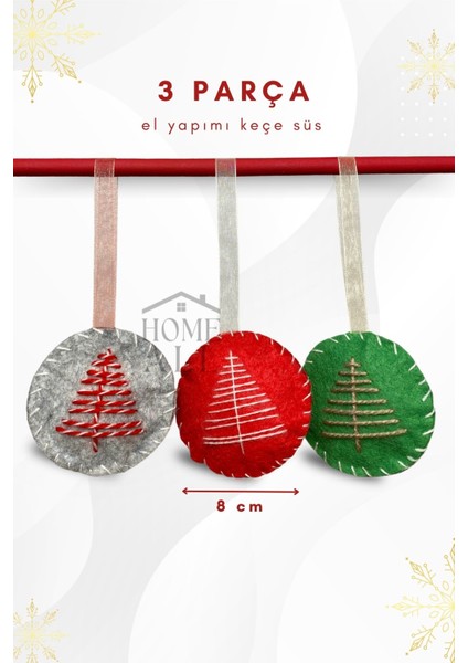 Keçe El Yapımı Yılbaşı Çam Ağacı Süsü Yeni Yıl Dekor Keçe Süs, 3 Adet indirimleri