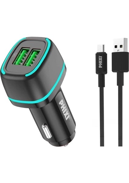 Force QCC571M Çift Çıkışlı Fast Micro USB Kablolu Araç Şarj Cihazı