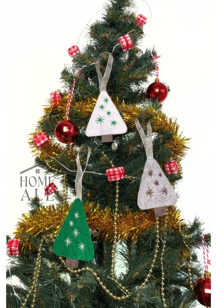 Keçe El Yapımı 6 Adet Yılbaşı Çam Ağacı Süsü, Yeni Yıl Dekor Keçe Süs