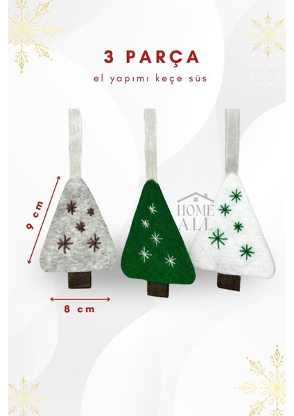 Keçe El Yapımı 6 Adet Yılbaşı Çam Ağacı Süsü, Yeni Yıl Dekor Keçe Süs fırsatları