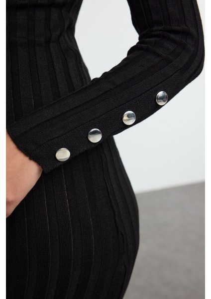 Kadın Moda Şık Midi Boy V Yaka Regular Triko Basic Elbise