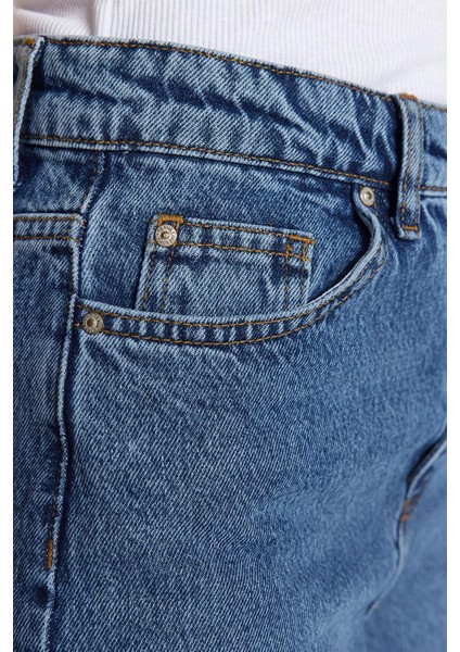 Kadın Moda Şık Kot Pantolon Dar Paça Regular Boy Denim Mavi Yüksek Bel Mom Jeans