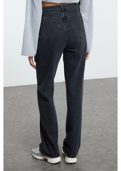 Kadın Moda Şık Kot Pantolon Geniş Paça Regular Boy Denim Yüksek Bel Uzun Straight Jeans