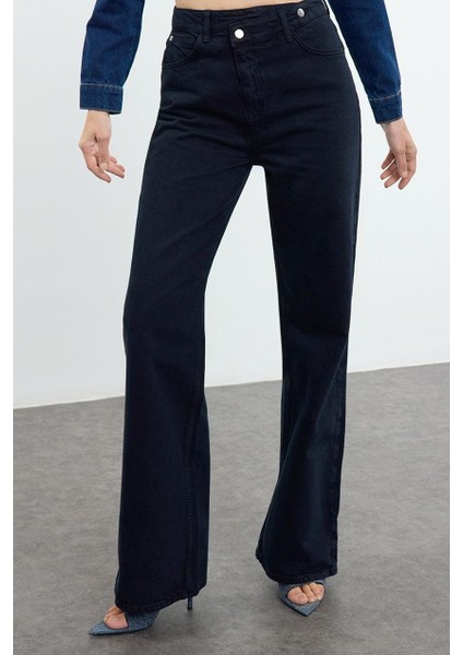 Kadın Moda Şık Kot Pantolon Geniş Paça Uzun Boy Denim Yüksek Bel Jeans fiyatları