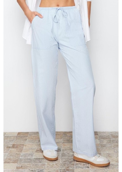 Kadın Moda Şık Kot Pantolon Geniş Paça Regular Boy Denim Beli Lastikli Chambre Yüksek Bel Jeans fiyatları