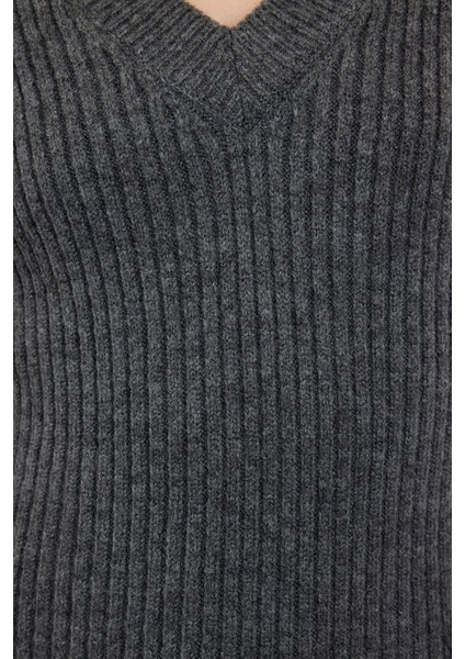 Kadın Moda Şık Maxi Boy V Yaka Regular Triko Yünlü Basic Elbise indirimleri