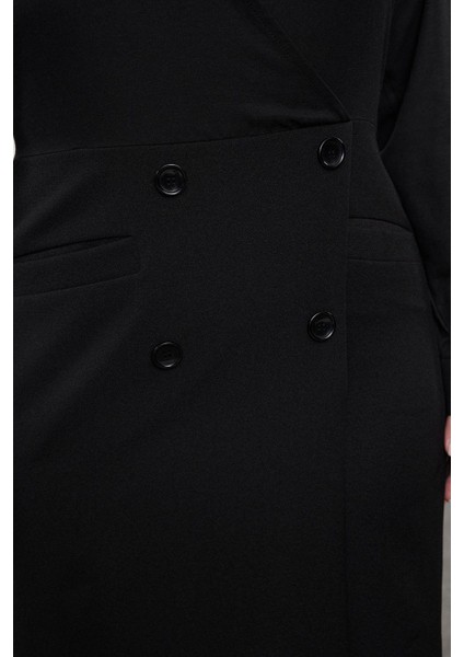 Kadın Moda Şık Büyük Beden Mini Boy Gömlek Yaka Fitted Cepli Dokuma Büyük Beden Gömlek Elbise