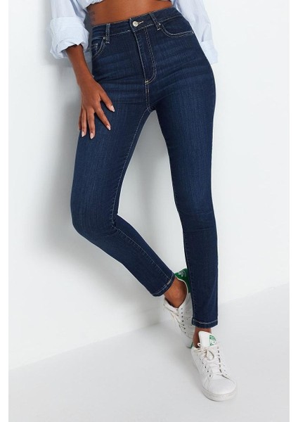 Kadın Moda Şık Kot Pantolon Dar Paça Uzun Boy Denim Yüksek Bel Skinny Jeans