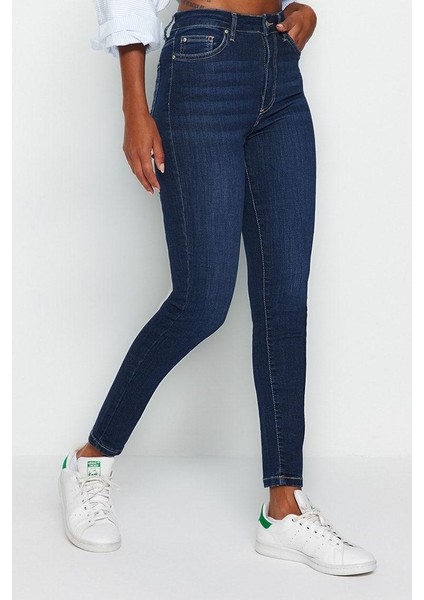 Kadın Moda Şık Kot Pantolon Dar Paça Uzun Boy Denim Yüksek Bel Skinny Jeans