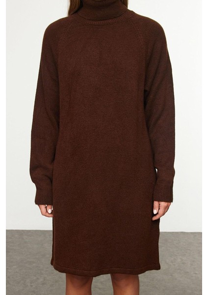 Kadın Moda Şık Mini Boy Balıkçı Yaka Regular Triko Basic Elbise
