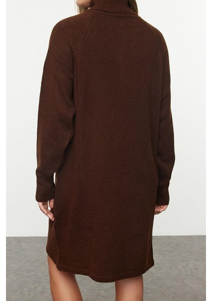 Kadın Moda Şık Mini Boy Balıkçı Yaka Regular Triko Basic Elbise