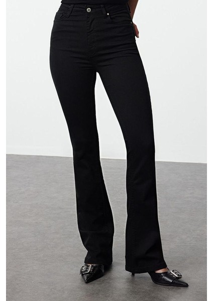 Kadın Moda Şık Kot Pantolon Ispanyol Paça Uzun Boy Denim Solmayan Yüksek Bel Jeans