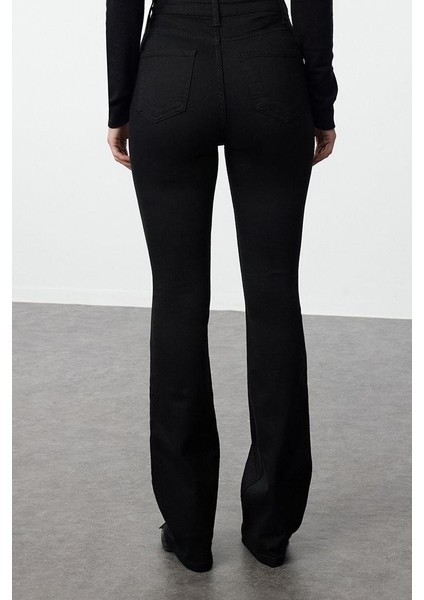 Kadın Moda Şık Kot Pantolon Ispanyol Paça Uzun Boy Denim Solmayan Yüksek Bel Jeans indirimleri