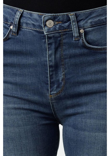 Kadın Moda Şık Kot Pantolon Dar Paça Regular Boy Denim Mavi Yüksek Bel Skinny Jeans