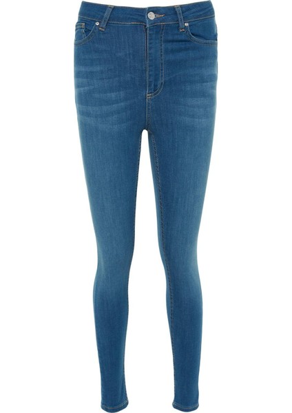 Kadın Moda Şık Kot Pantolon Dar Paça Regular Boy Denim Mavi Incelten Etki Yüksek Bel Skinny Jeans