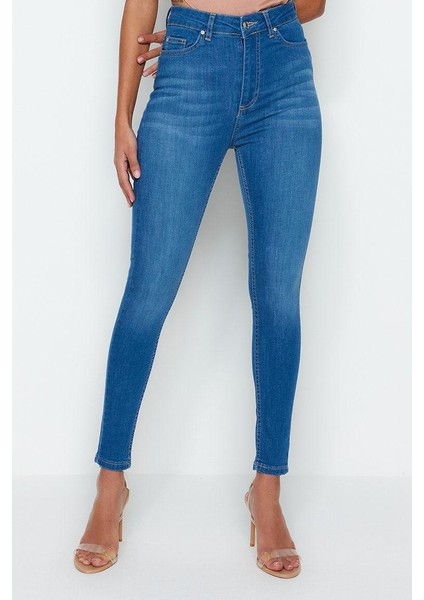 Kadın Moda Şık Kot Pantolon Dar Paça Regular Boy Denim Mavi Incelten Etki Yüksek Bel Skinny Jeans fiyatları