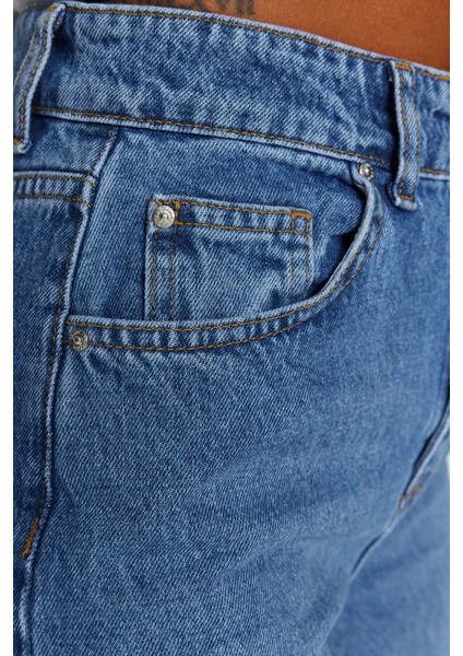 Kadın Moda Şık Kot Pantolon Geniş Paça Uzun Boy Denim Mavi Yüksek Bel Jeans