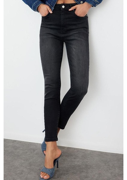 Kadın Moda Şık Kot Pantolon Dar Paça Regular Boy Denim Yüksek Bel Skinny Jeans